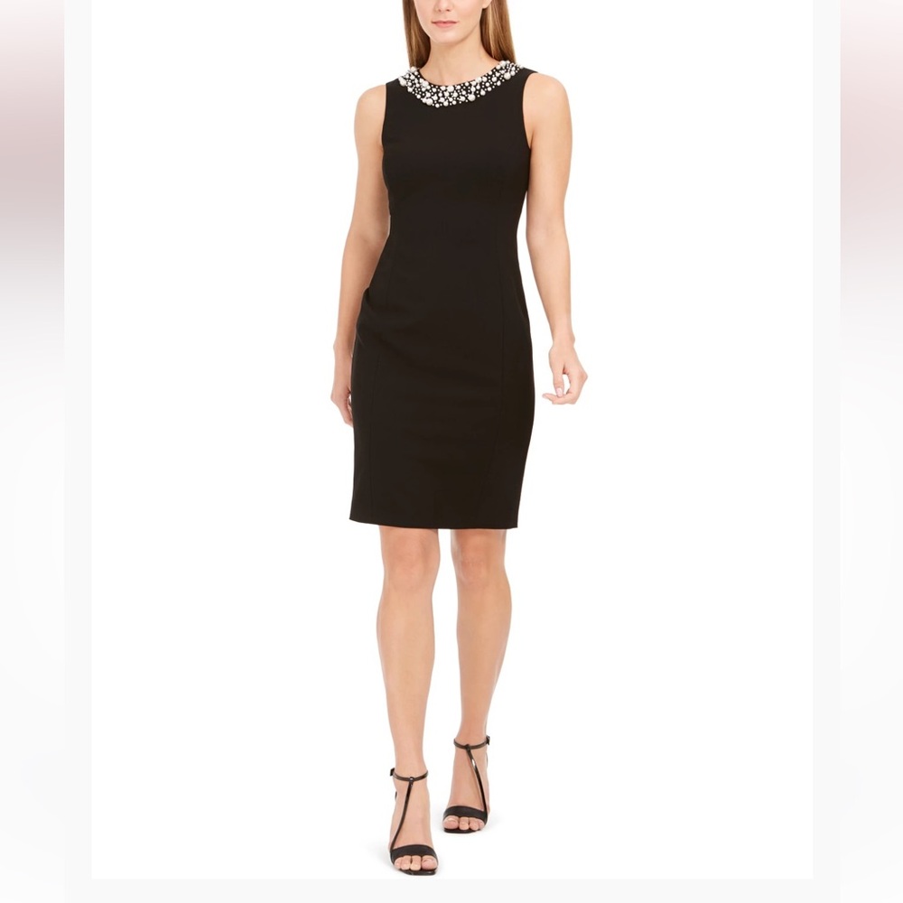 Calvin Klein Women’s Sleeveless Imitation Pearl Trim Around Neck Dress Size: 8